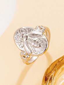 1 pièce Bague animale élégante d'abeille, bague ouverte vintage en acier inoxydable avec strass, bijou plaqué or 18 carats étanche, cadeau de fête pour femmes - abeille - Voir 7