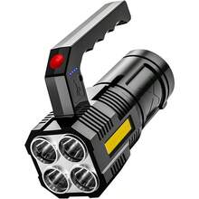 Handheld Strong Light Flashlight USB Rechargeable LED Flashlights With Two Types Of Light, Super Bright Long Range Flashlight With 4 Modes, Large Searchlight For Fishing, Hiking And Camping - Black - View 9