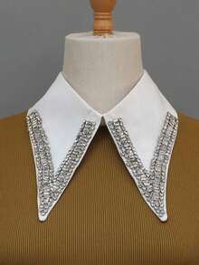 1pc High-Quality Luxury Detachable Collar, Sparkling Design, Handcrafted Embellished, Vintage, Suitable All Seasons - 白色 - 查看 2