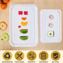 10/20 piezas Platos de papel rectangulares blancos y ligeros, platos desechables grandes adecuados para galletas, pasteles, postres, aperitivos, aplicables para bodas, reuniones familiares, fiestas de cumpleaños, picnics, barbacoas, días festivos - Blanco - Ver 10