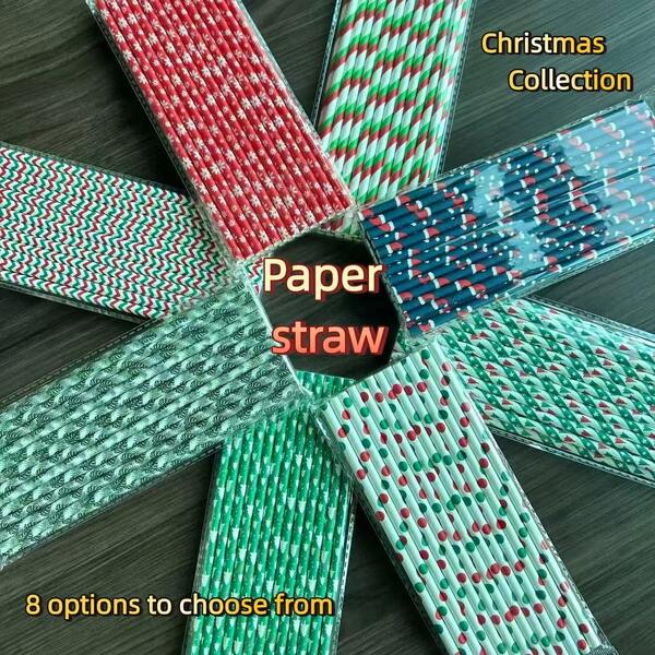 25 Christmas Series Patterned Paper Straws, Available In 8 Styles And Mixed Sets, With A Caliber Of 6mm/0.24in And A Length Of 197mm/7.75in. Made Of Material That Is Resistant To Soaking The Paper Is Thick And Odorless, With A Flat Edge That Is Scratch Resistant