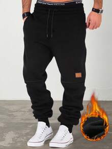 Pantalones de chándal gruesos para hombres, pantalones jogger con cordón en la cintura y puños, de otoño/invierno, de felpa