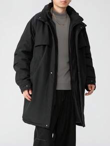 加大码中长款长袖羽绒服，加厚中长款棉质羽绒防风衣，适合冬季穿着 - 黑色 - 查看 6