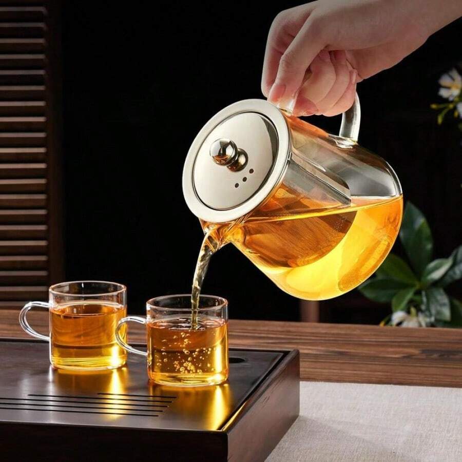 18.6oz/550ml Borosilicate Glass Teapot With Removable Stainless Steel Infuser And Handle, Stovetop