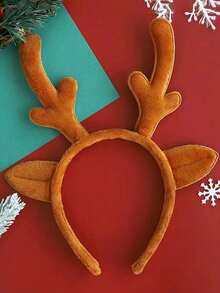 1 pieza Diadema decorativa navideña con cuernos de reno de peluche adorables, accesorios para el cabello para fiestas, carnavales, cosplay, renos, disfraces de festivales