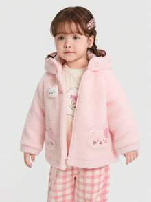 Balabala Young Girl Fleece Cotton Jacket, Boys & Girls 2025 Autumn Winter, Soft Warm Cozy Coat - Pink - View 1