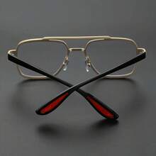 1pcs High-Quality Men's Double Bridge Fashion Transparent Glasses - Fashionable Casual Y2K Style, Black Frame, Red Decoration, Full Edge PC Lenses, Suitable For Daily Wear - Bạc - Xem 8