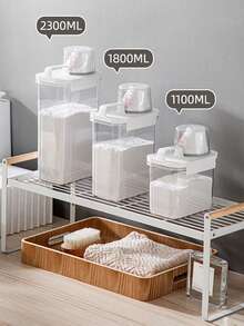 1pc Plastic Laundry Detergent Dispenser With Lid - Leak Proof, 1100ml/1800ml/2300ml, Sealed Storage Container For Laundry Powder And Liquid Soap, Suitable For Home Bathrooms, Laundry Rooms, Hotels - White - View 5