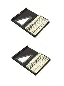 1pc/2pcs Mini Domino Tiles, Portable - Classic Checkerboard Game, - Standard Domino Tile Set 28 Pieces Black Box, Black/Cream Medium Domino Tiles - 1 Set Of 28 Ivory Tiles - Classic Family Game Hardboard Box
