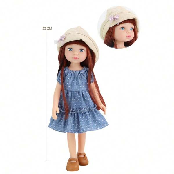 33 Cm/13-Inch Fashionable Doll, Fully Vinyl Body, Can Stand Easily. 3D Blue Eyes, Cute Kid Toys, Christmas Gifts For Girls, Lovers, Collectible Gifts