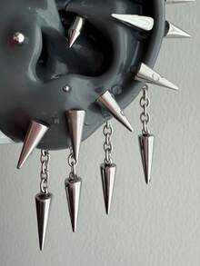 2PCS Punk Rivet Earrings Stainless Steel Ear Piercing Helix Piercing Cartilage Ear Stud Ear Stack Body Piercing Gothic Style - Silver - View 3