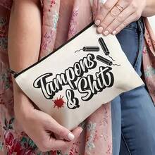 Funny Period Bag, White, Zipper Pouch, Polyester, With Random Printing, Cosmetic Travel Bag With Zipper, Toiletry Pouch Organizer For Women - Perfect Gift Or Souvenir Ideal - 樣式 1 - 查看 5