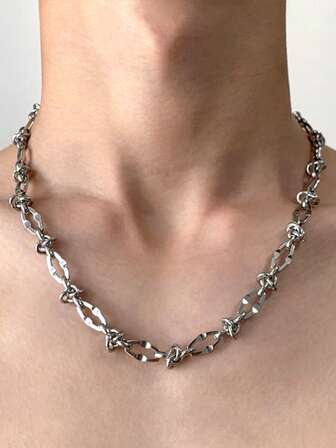 1 pieza Collar geométrico de acero inoxidable de estilo hip hop para hombre y mujer, sin decoloración, cadena asimétrica de suéter punk, accesorios de joyería de lujo