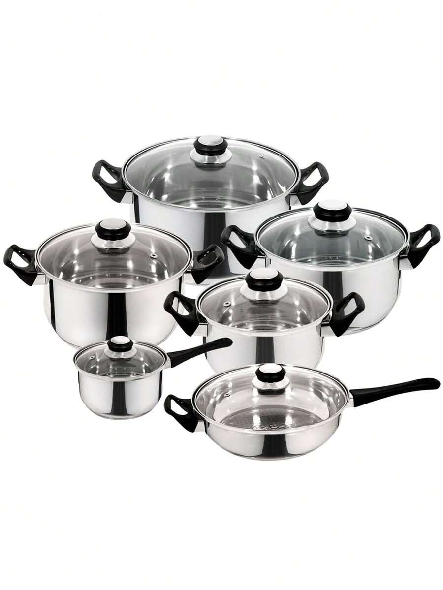 Juego de utensilios de cocina de acero inoxidable con fondo grueso, olla antiadherente, olla para sopa, estofado, sartén, juego de utensilios de cocina - Plateado - Ver 1