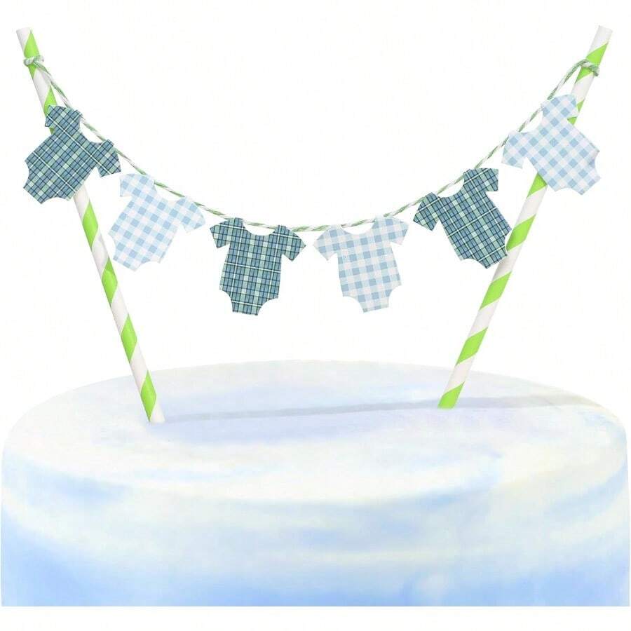 DGreen Baby Shower Cake Topper - Green Bodysuit Gingham Cake TopperGender Reveal Decor Baby Shower Cake Decorations Gingham  Party Decorations Green-1 - Green1 - View 1