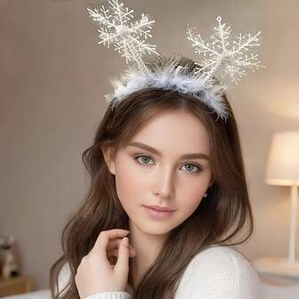 1pc Christmas White Snowflake Headband, Elegant White Snowflake Headband For Women, Christmas Holiday Hair Accessory, Suitable For Party And Photo Shoot, Christmas Eve Gift, Flyaway Hair Party Decor Headband