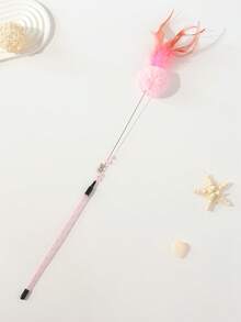 1个宠物猫逗猫棒玩具 - 闪亮软管/彩色珠子/柔软绒球/撞色羽毛/铃铛/时尚设计，耐咬耐抓，自娱自乐，玩具（颜色随机）