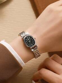 LIANDU 1 件可拆卸不锈钢表带，复古、休闲、时尚、迷你椭圆形女士石英表，银色椭圆形表壳，非常适合日常佩戴、生日礼物、派对、节日聚会，也是送给自己或朋友的理想礼物