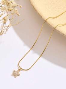 Nooxian 1pc Women's Stainless Steel Star Cubic Zirconia Pendant Necklace (No Gift Box)