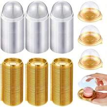 200个装,透明塑料迷你蛋糕盒(带盖),圆形纸杯蛋糕托,塑料蛋黄泡芙盒,月饼圆顶盒,烘焙包装盒,厨房烘焙工具,小型企业用品 - 彩色 - 查看 3