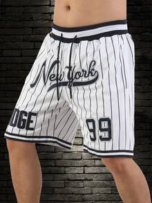 Atonmore 男士白色复古网眼刺绣拉链口袋篮球短裤