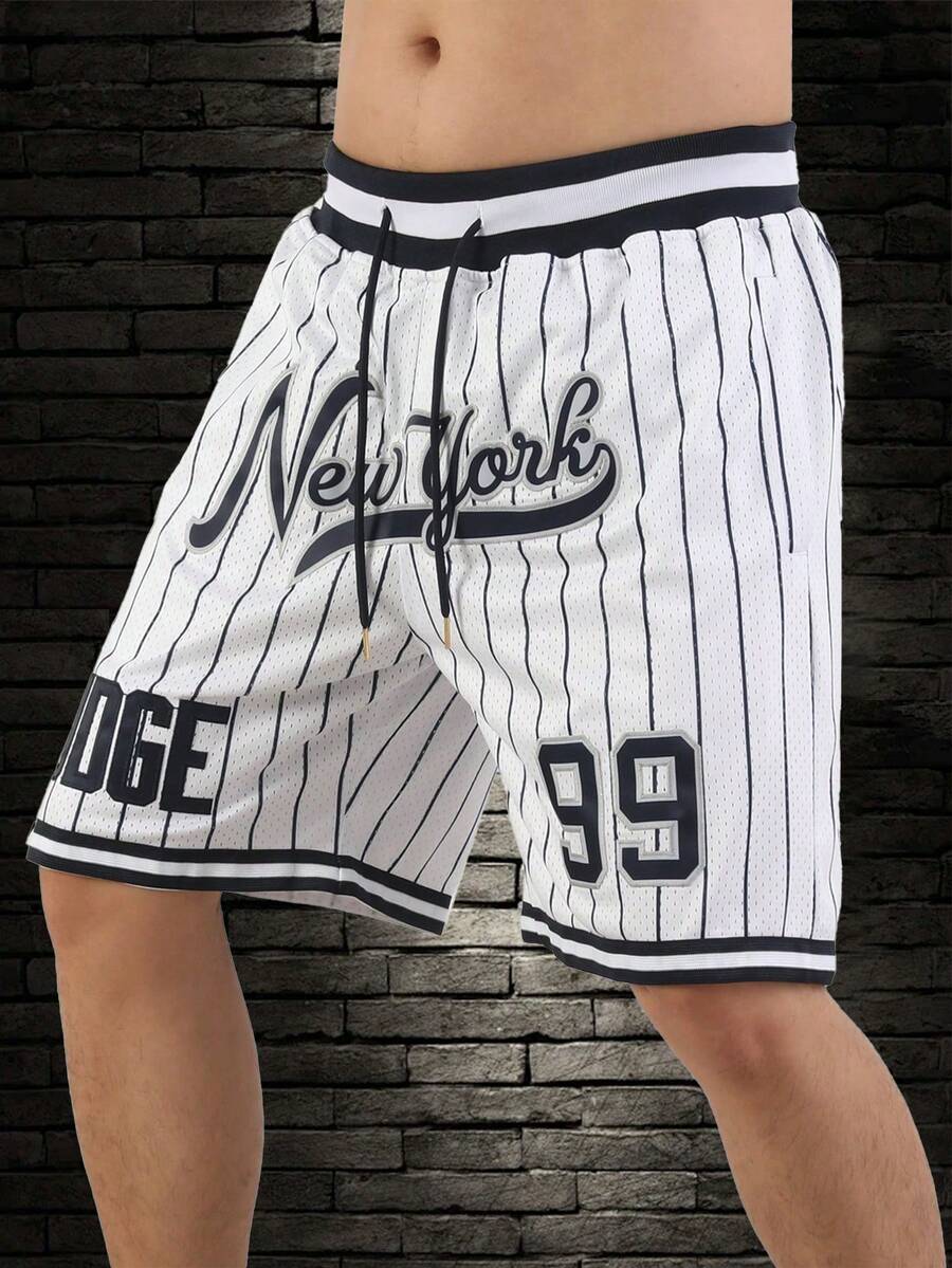 Atonmore 男士白色复古网眼刺绣拉链口袋篮球短裤