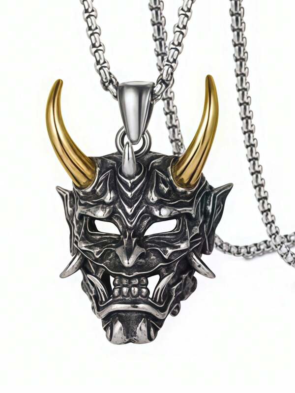 Gothic Pirate Skull Anchor Pendant Necklace For Men With 23.6 Inches Stainless Steel Chain Nautical Fish Satan Demon Death Dragon Bull Head Compass Tree Of Life Guitar Mask Lion Hexagram Mallet Five-Pointed Star