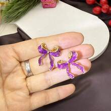 1 para uroczych i romantycznych różowych kolczyków-wkrętów z emalii w kształcie motyli, odpowiednich dla kobiet, na co dzień, na święta, na imprezę, na prezent, kolczyki dekoracyjne - Czerwony fiolet - Zobacz 10