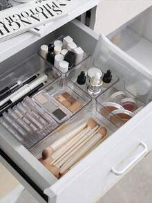 1/7pcs Transparent Multi-Purpose Drawer Organizer Box Set - Bathroom, Vanity, Cosmetics, Bedroom, Kitchen, Office Storage - Multicolor - View 3