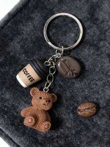 1pc Adorable Bear Coffee Charm Keychain - Resin Cute Birthday Gift & Coffee Lover Party Favor,Ideal For Accessorizing Purses, Decorating Notebooks, Or Gifting As Party Favors!-Cute Kawaii Bear & Coffee Themed Resin Charm Keychain- Cute Bear Coffee Resin Keychain - Minimalist Accessory For DIY Daily Bag Styling-Adorable DIY Accessory For Craft Projects & Gifts