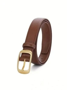 Genuine Leather Women's Solid Color Simple Buckle Decoration Fashion Black Denim Belt Summer, School,Brown Belt, Halloween - Multicolor - View 12