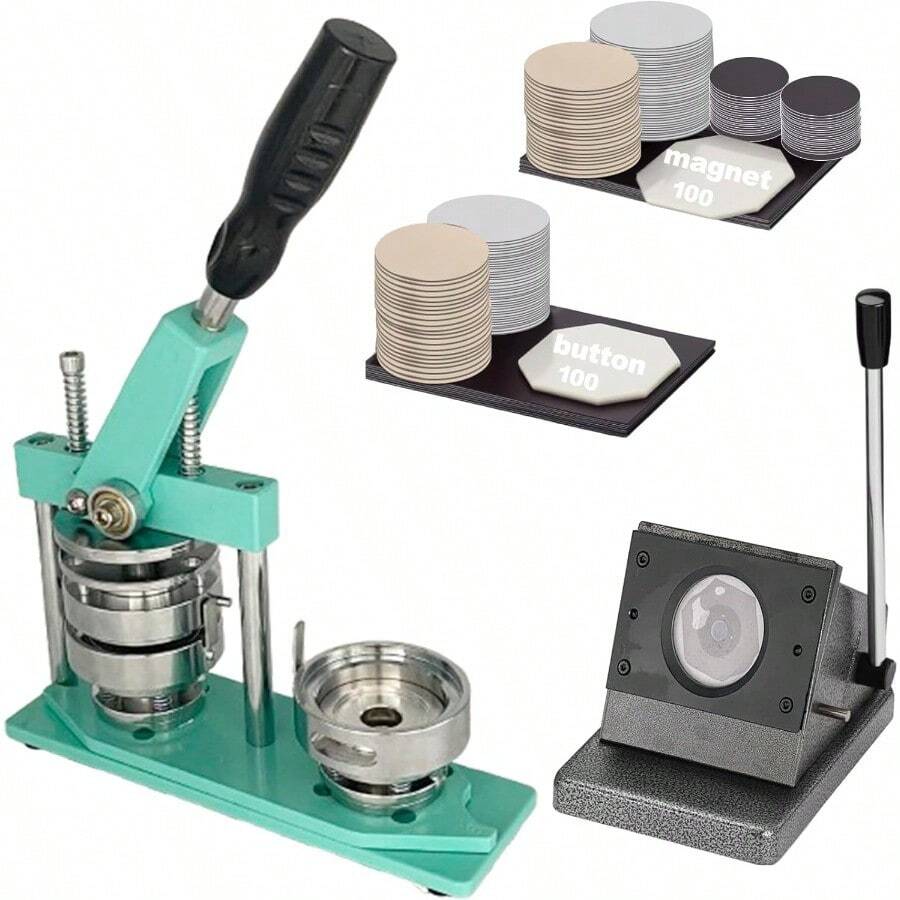 MX  2.3*2.3 In Round Fridge Magnet Maker Machine 58*58mm Refrigerator Sticker Making Machine With 100 Set Badge Materials 100 Set Magnet Materials DIY Photo Refrigerator Sticker Paper Cutter Green - 綠色 - 查看 1