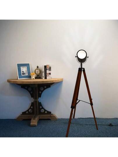 Alpinaluz Cinema Tripod Vloer Lamp, Natural Wood, Adjustable Focus Height, Vintage E27, Living Room Bedroom view 6