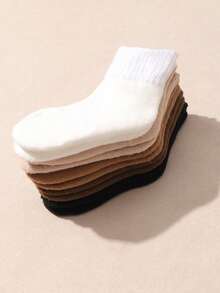 6 pares de meias unissex para bebês/crianças pequenas, cor sólida, tom merrald, cano médio - Multicolorido - Ver 3