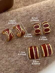 3 pares de pendientes elegantes y minimalistas de estilo vintage francés con diseño asimétrico de goteo de aceite y geometría sofisticada, adecuados para uso diario, ir al trabajo, casual, otoño/invierno