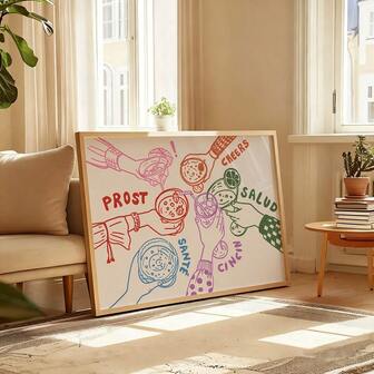 1件装，Cin Cin海报，干杯图案，斋月装饰，鸡尾酒图案，复古厨房墙饰，无框抽象现代艺术，复古波西米亚风装饰，美学家居装饰，帆布画，适用于客厅、卧室、餐厅、咖啡馆、酒吧、宿舍、走廊、房间装饰