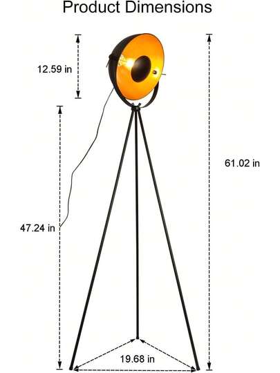Alpinaluz Vintage Tripod Vloer Lamp "Bremen" Nordic Industrial Goud Zwart Metal Shade view 7