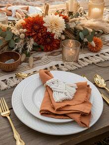 4 buc inele de șervețele cu ciucuri țesute manual, inele rotunde din lemn în stil boem cu ciucuri, potrivite pentru nuntă, petrecere, aranjarea mesei zilnice | Inele de șervețele cu ciucuri țesute manual | Inele de șervețele din lemn boem | Inele de șervețele pentru decor de masă pentru petrecere de nuntă | Inele de șervețele cu ciucuri pentru aranjarea mesei zilnice - Multicolor - Vizualizare 1