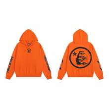 Hoodie, Retro Letter Print Hoodie, Men's Streetwear Long-Sleeve Hooded Sweatshirt, Couple Matching Outfit Sweatshirts - H511橘色 - 查看 4