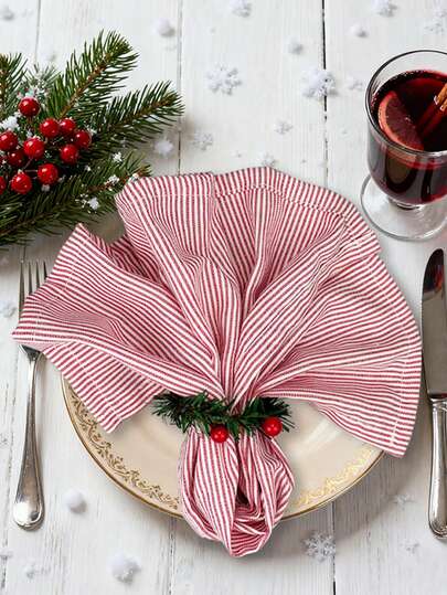 2/6/12/280条装红白条纹防皱餐巾，可水洗重复使用，适用于派对、宴会、餐厅、厨房、食品、餐桌装饰