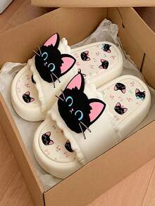 1 Paar süße Cartoon Katzen Design Lässig Soft-Sohle Hausschuhe, geeignet für Studenten, Paare, Wohnheim, Innen-/Außenbereich, Zuhause, Badezimmer, Geschenk