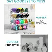 Organizador Apilable de Botellas de Agua para Clset, Contenedor de Almacenamiento para Refrigerador de Despensa de Cocina, Paquete de 4, Cada Estante Tiene Capacidad para 3 Rcipientes. 4 - 4 - Ver 8