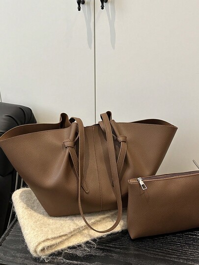 Nowoczesna torba damska w kształcie sektora, duża pojemność, jednokolorowa, z poliuretanu, do noszenia w obu rękach, z portfelem, odpowiednia do codziennego użytku i na co dzień