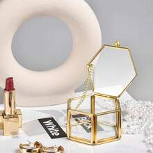 1pc Vintage Glass Jewelry Box, Rectangular Jewelry Display Storage Box With Lid, Vanity Trinket Box For Home Decor, Used To Store Jewelry, Rings, Bracelets, Jewelry Box, Dust-Proof Cosmetics And Accessories Storage Box, Rectangular Design, Glass Jewelry Box For Home Decor