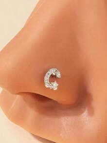 1pc Cubic Zirconia Inlaid Letter L-Shaped Stainless Steel Nose Piercing Ring, Suitable For Daily Wear