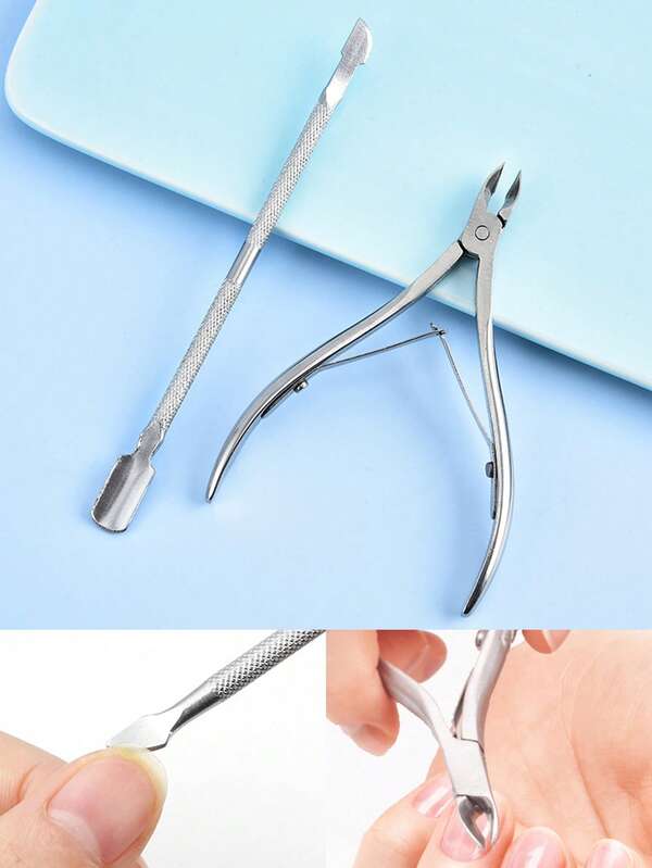 Stainless Steel Dead Skin Pliers Two Pieces Set, Dead Skin Push, Dead Skin Shear, Dead Skin Keratin Removal Care Set, Hand And Foot Care Keratin Layer Care Tool