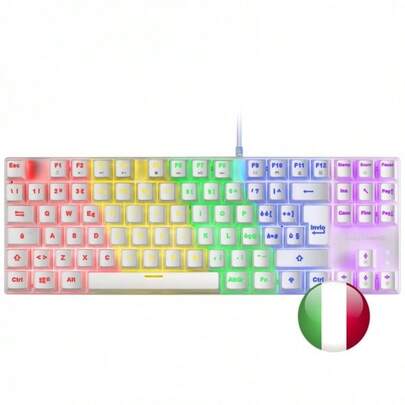 Gaming MK80, compact TKL mechanisch gamingtoetsenbord met bruine schakelaar, regenboog RGB-verlichting, dubbele injectietoetsen, spelmodus en anti-ghosting, multiplatform, Italiaans, wit