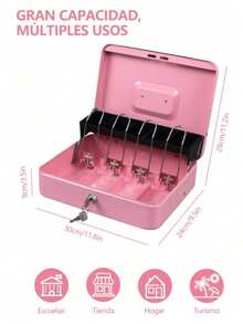 Key And Lock , Cash Register With 4 Bill Trays And 5 Coin Compartments,  For Storing Cash - Pink - View 7