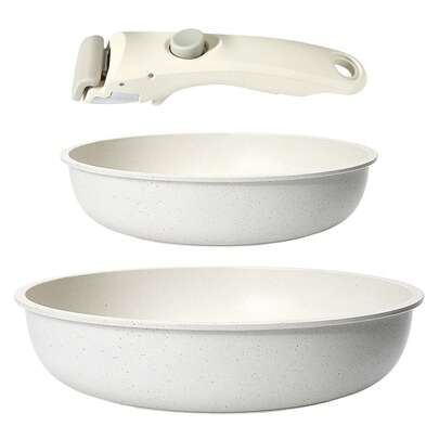 GiPP Juego de sartenes de cerámica con mango extraíble, juego de 3 piezas con revestimiento antiadherente, juego de sartenes para inducción, apto para horno, para todo tipo de cocinas, libre de PTFE/PFOA/PFOS, negro