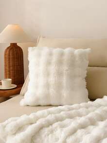 1pc White Decorative Faux Rabbit Fur Cushion Cover Without Filler, Modern Flannelette  Fuzzy Plush Throw Pillow Cover Zipper Closure For Home, For Sofa, Living Room - White - View 6